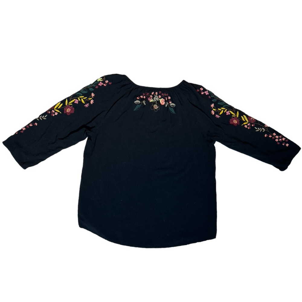 J.JILL FLORAL 3/4 SLEEVE BOHO FLORAL EMBROIDERED PEASANT BLOUSE - Picture 8 of 11